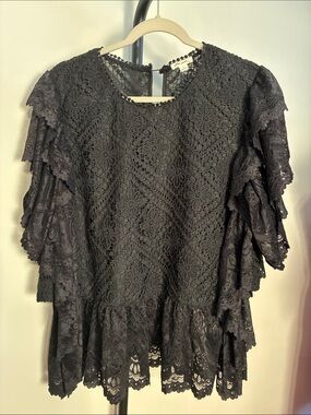 Ultra Pink Black Lace Ruffle-Sleeve Blouse XL
